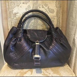 Authentic FENDI brown leather spy tote bag Hobo